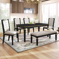 Harper & Bright Designs 6-Piece Kitchen Dining Table Chairs Set, 60" Rectangular Table and 4 High-Back Tufted Chairs & 1 Bench for Dining Room and Kitchen (Black)