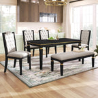Harper & Bright Designs 6-Piece Kitchen Dining Table Chairs Set, 60" Rectangular Table and 4 High-Back Tufted Chairs & 1 Bench for Dining Room and Kitchen (Black)