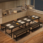 3-Piece Dining Table Set for 4-6 People, Extendable Kitchen Table Set with 2 Upholstered Benches, Dining Room Table Set for Apartment, Kitchen, Living Room, Black
