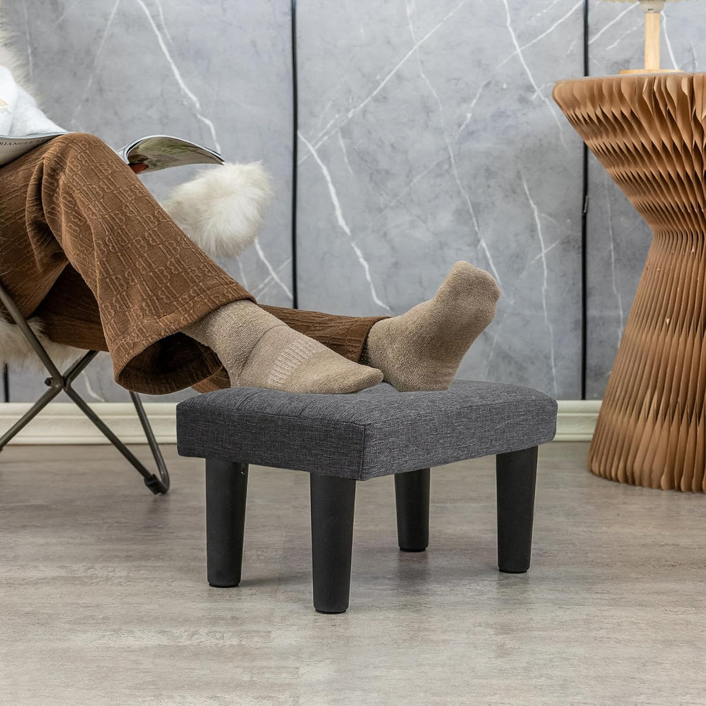 CAROLMADE Ottoman Foot Rest, Linen Small Ottoman Foot Stool with Legs Modern Footstool Ottomans for Living Room Entryway Office, Grey