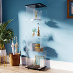 FANYUSHOW Tempered Glass Display Cabinet 4-Shelf Curio Cabinet with Security Lock 5mm Display Shelf Showcase for Living Room/Bedroom/Office- Black 64.7" H x 16.7" L x 14.37" W
