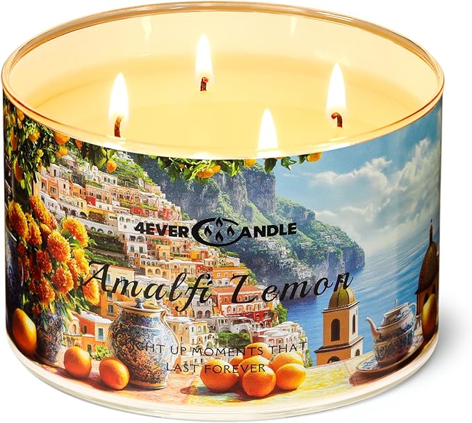 4-Wick Scented Candle - 18oz Soy Wax Blend Candle Over 50Hrs Long-Lasting Fragrance, Home Decor and Housewarming Gifts, Amalfi Lemon