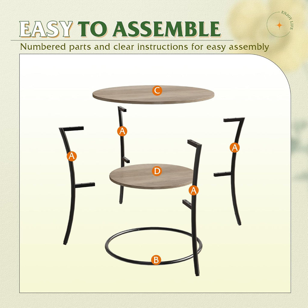 WLIVE Side Table, Round End Table with 2 Storage Shelves for Living Room, Bedroom, Nightstand with Steel Frame for Small Spaces, Accent Coffee Table, Light Grey