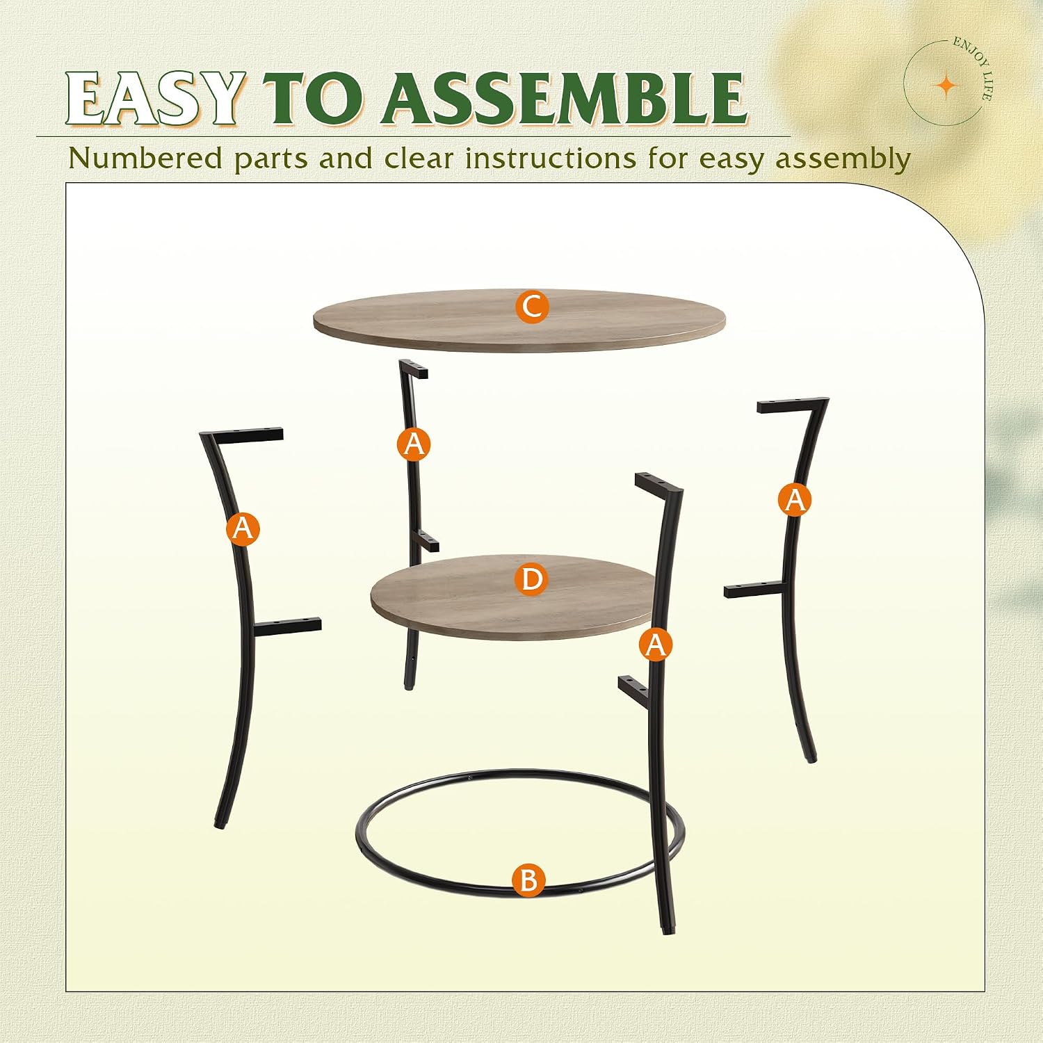 WLIVE Side Table, Round End Table with 2 Storage Shelves for Living Room, Bedroom, Nightstand with Steel Frame for Small Spaces, Accent Coffee Table, Light Grey