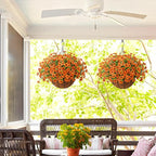 ZFProcess Artificial Faux Hanging Plants Flowers Basket for Fall Outdoor Decoration, Fake Silk Daisy in Planter Realistic UV Resistant Look Real for Porch Home Patio Balcony Yard(Orange)