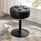 LUE BONA Adjustable Vanity Stool 15.8"-20.7", 360° Swivel Faux Leather Chair, 300lbs Capacity for Makeup Room, Bathroom, Living Room, Black