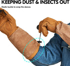 Vgo... Safety Work Gloves Men, Extended Pig Split Leather Cuff,Synthetic Leather, Rose Pruning Thorn Proof,Gardening (1 Pair,Size XL, Brown,SL6592M)