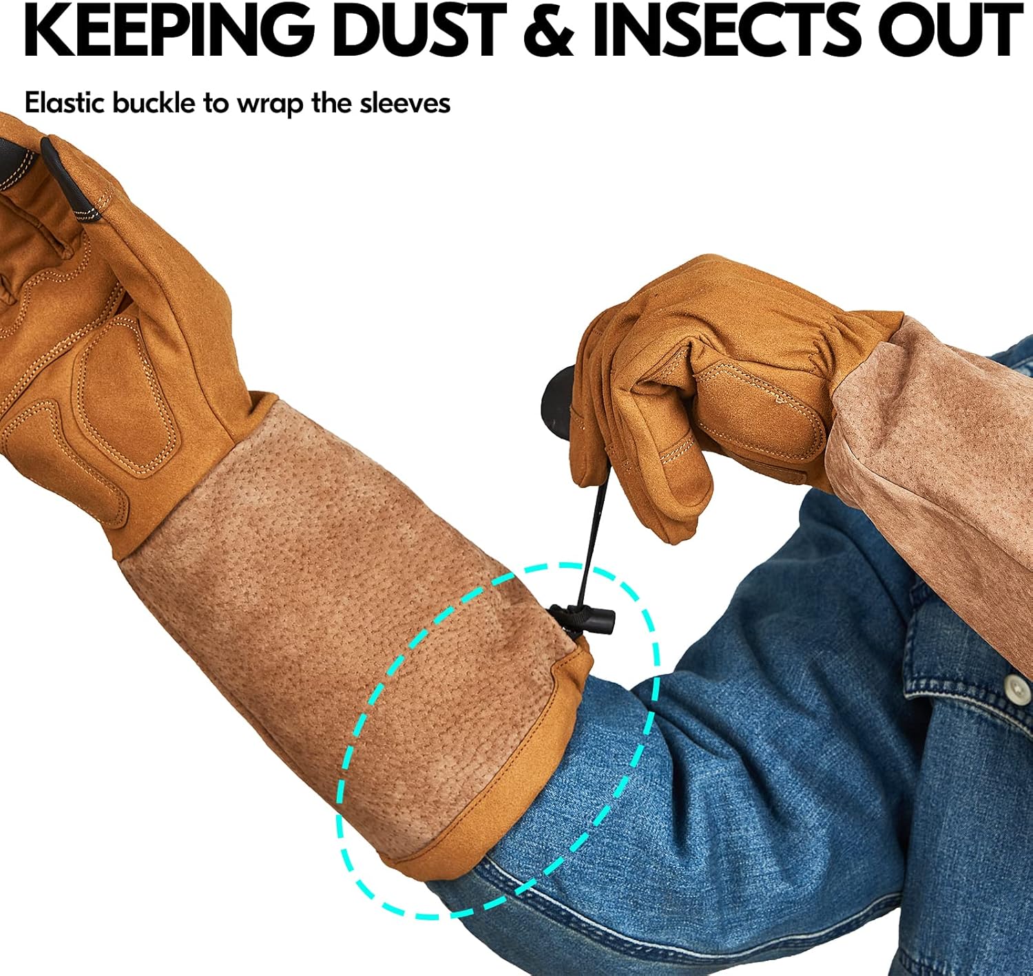 Vgo... Safety Work Gloves Men, Extended Pig Split Leather Cuff,Synthetic Leather, Rose Pruning Thorn Proof,Gardening (1 Pair,Size XL, Brown,SL6592M)