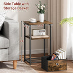 KIMBORA 3 Tier Small Side Table with Storage Basket, Living Room End Tables for Small Space, Bedside Nightstand for Bedroom, Sofa Couch, Rustic Brown and Classic Black