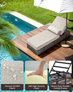 Luxury Outdoor Chaise Lounge Chairs of 2 with 5 Inch Thick Cushions and Side Table - 3 PCS High Back Brown Wicker Rattan Patio Recliners Lounger Furniture Set for Poolside Sunbathing - Beige