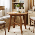 31.5-Inch Round Dining Table for 2-4, Solid Wood Farmhouse Kitchen Table for Living Room, Dining Room, Apartment (Brown)