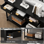 HOKYHOKY Fluted Console Table with Drawers, Modern 47.1" Entryway Table with Storage Shelf, Boho Narrow Skinny Behind Couch Wood Sofa Table for Living Room Hallway Entrance Foyer, Black