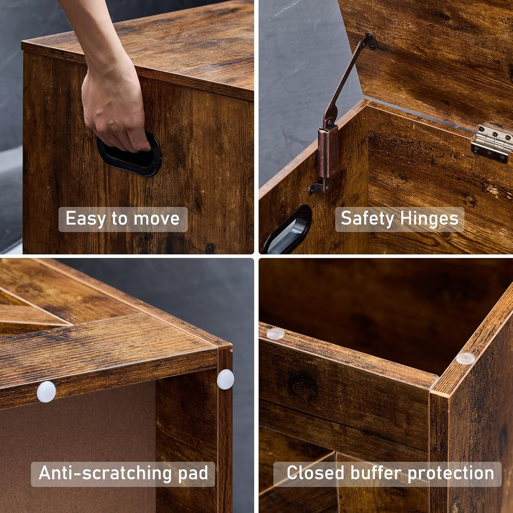 47.2” Storage Bench,Extra Large Wooden Storage Chest with 2 Safety Hinges,entryway Bench,Blanket Storage,Shoe Storage Bench for Entryway,Bedroom,Living Room,Easy Assembly.-Rustic Brown