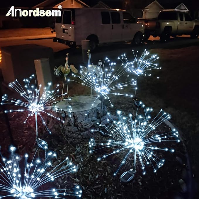 Anordsem Solar Garden Lights Outdoor: Fireworks Light Waterproof for Yard Outside - LED Starburst White Lighting Patio Path Decor 6 Pack - Gardening Gifts for Women Mom Homeowner