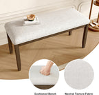 38-inch Small Upholstered Dining Bench, Vintage Wooden Bench Indoor, Entry Way Bench with Cushion, Farmhouse Rectangular Ottoman for Kitchen Bedroom End of Bed and Hallway (Beige+Brown)