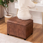 Asense 24-Inch Storage Ottoman Bench,Foot Stool Ottoman with Storage, Faux Leather Upholstered Foot Rest Seat with Safety Hinge,Wood Legs Stool for Living Room, Bedroom,Entryway,Coffee Brown