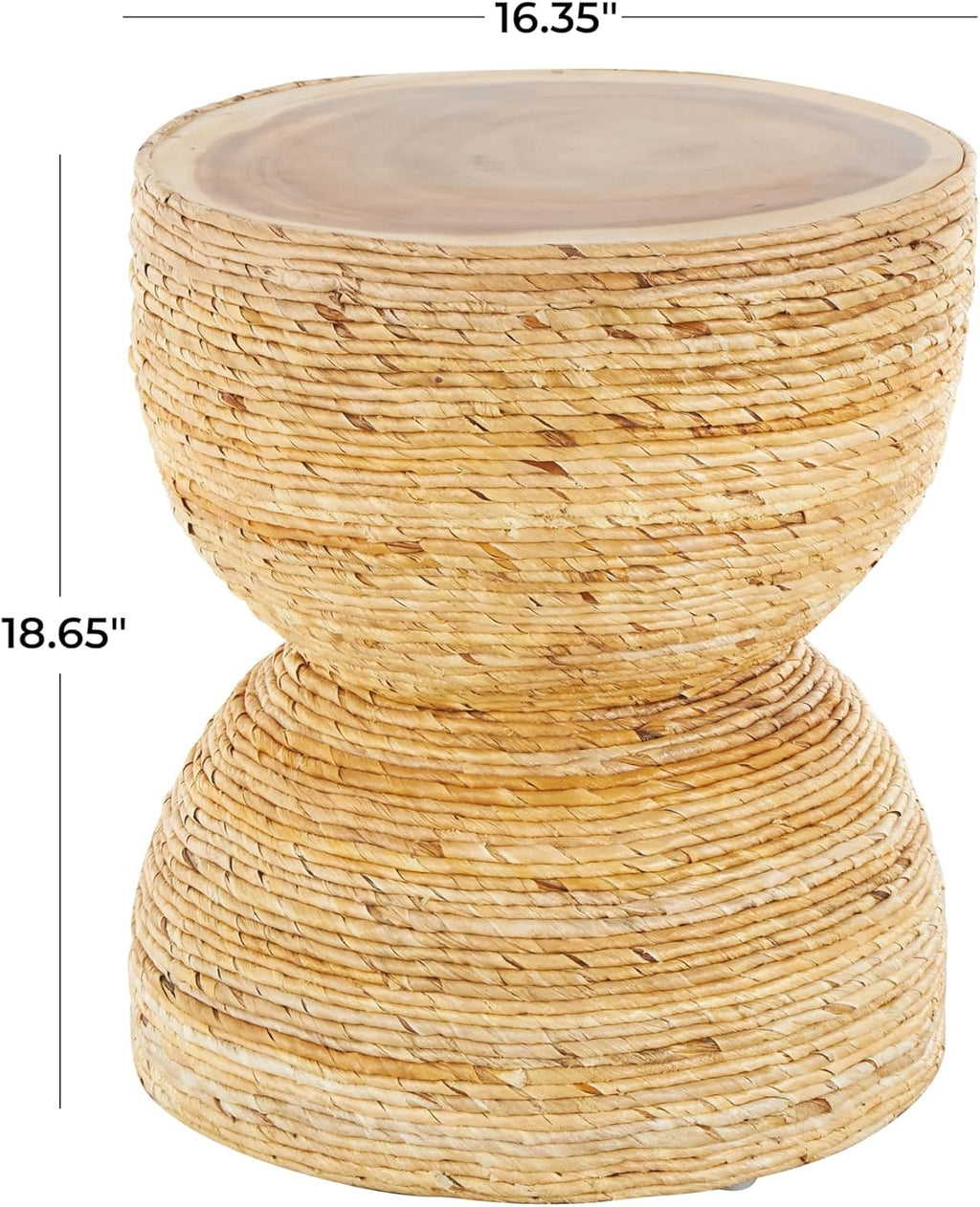 Deco 79 Banana Leaf Handmade Side End Accent Table Woven End Table with Wooden Tabletop, Side Table 16" x 16" x 19", Light Brown