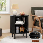 ONBRILL Oval End Table with Charging Station, Sliding Door, Black(2-Pack)