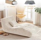 Chaise Lounge Chair with Curved Back, Modern Upholstered Recliner Sofa, Tufted Accent Lounger Comfortable Lazy Chair for Bedroom, Apartment (Beige)
