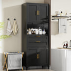75” Tall Kitchen Pantry Storage Cabinet, Metal Storage Cabinet with 2 Drawers and Adjustable Shelves, Kitchen Pantry Cupboard, Freestanding Cupboard for Bathroom, Living Room(Black)