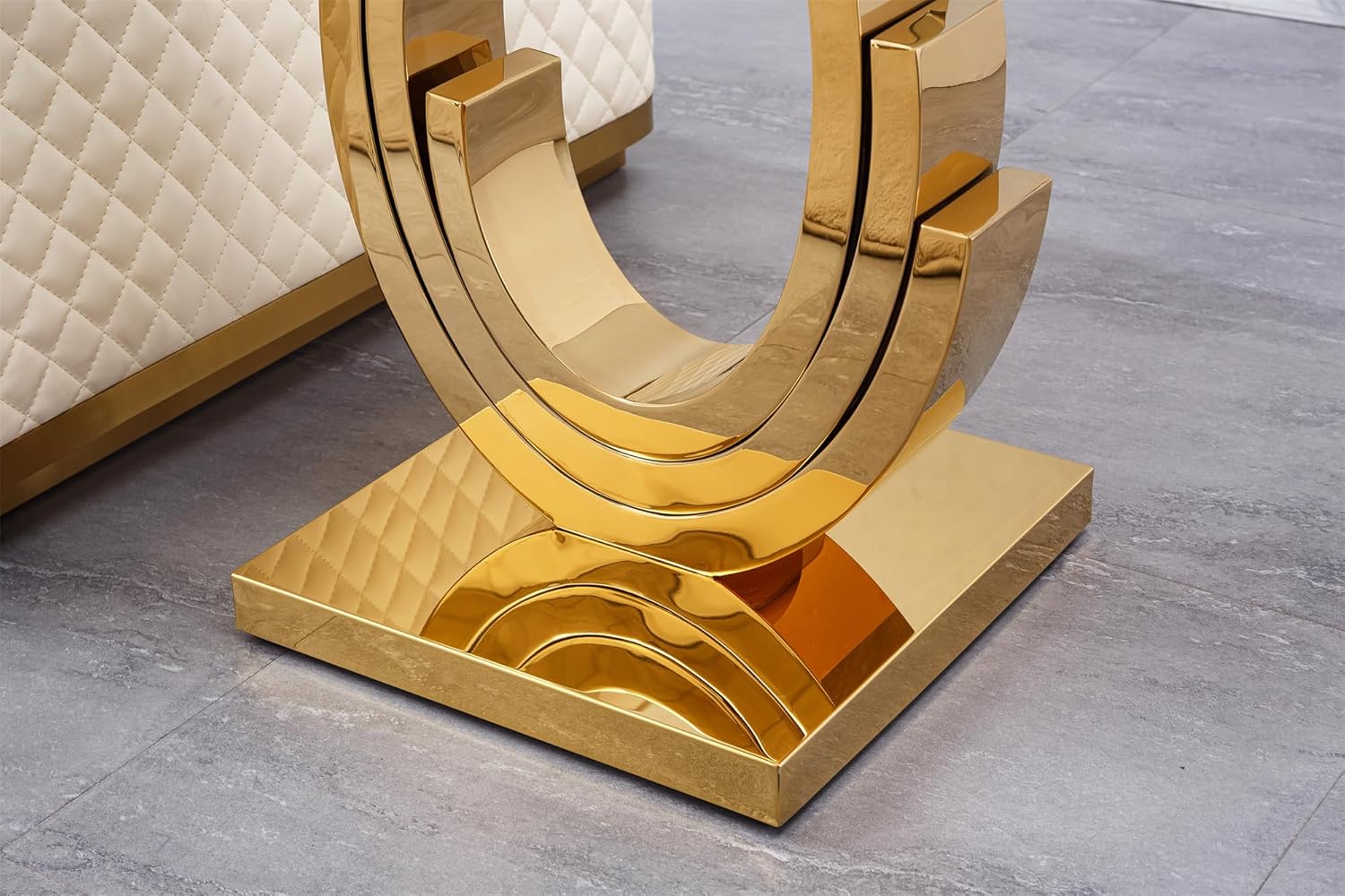 1 Piece Living Room End Table Luxury Glass Side Table, Elegant Gold End Table with Three Ring-Shape Stainless Steel Pedestal Base for Living Room Bedroom Office(1 End Table)