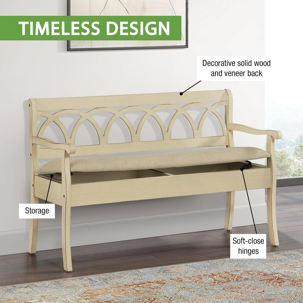 OSP Home Furnishings Coventry Solid Wood and Veneer Storage Bench, Antique White