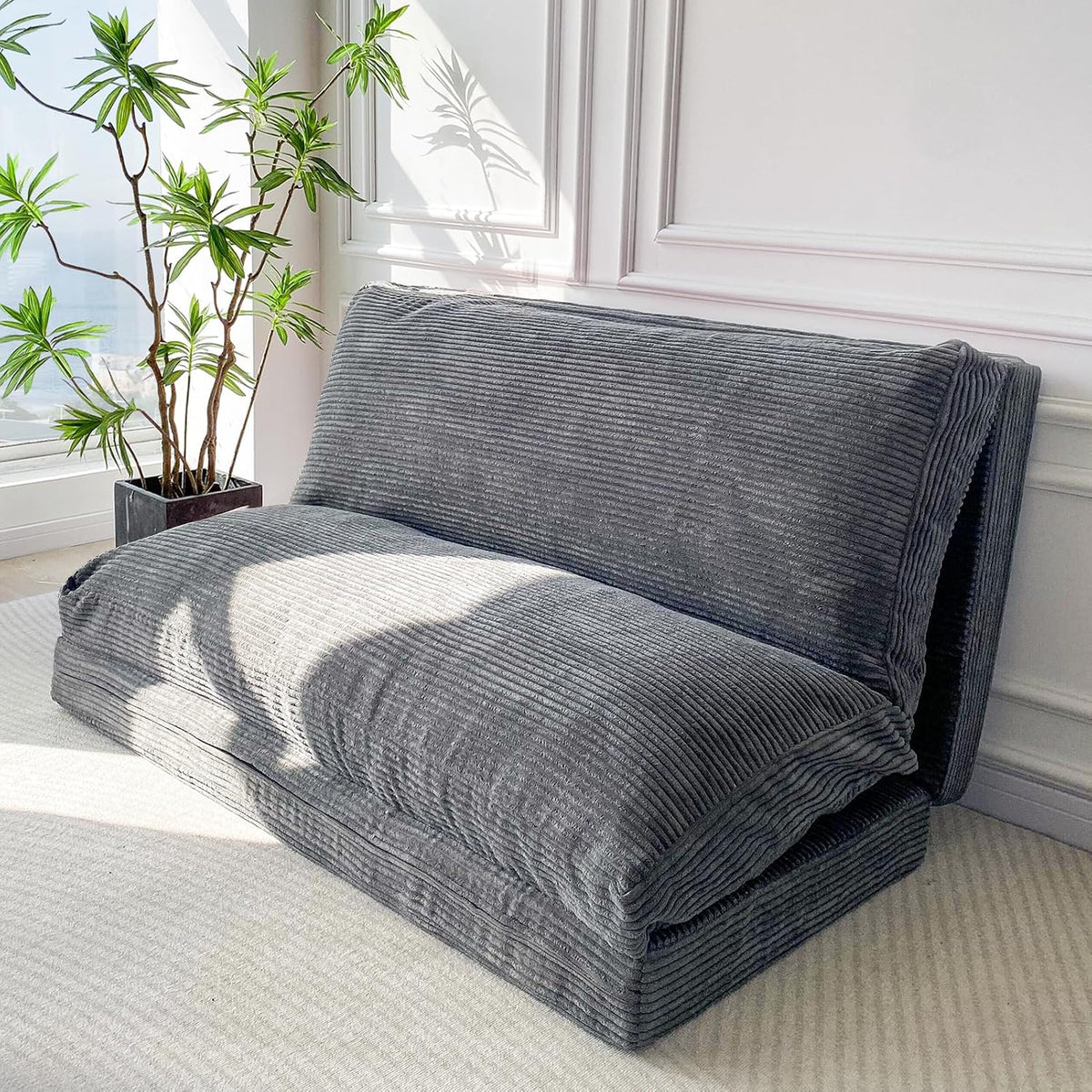 MAXYOYO Folding Sofa Bed, Extra Thick and Long Floor Sofa Convertible Chair with Washable Cover, Floor Couch Lounge Bean Bag Bed for Living Room, Dark Grey, 54x91 Inch | Extra Thick with Washable Cover, Chaise Lounge, Bean Bag Couch Bed for Bedroom