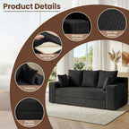 JUIKURY Couches 70 inch: 3-in-1 Convertible Sofa Bed Futon Couch Bed, Oversized Loveseat Sleeper Sofa with 5 Pillows, Black Small Couch for Living Room, Bedroom & Small Space