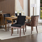 Leopard Upholstered Dining Chairs Set of 6, Animal Print Fabric Kitchen & Dining Room Chairs with Nailhead Trim, Black Leopard Pattern High Back Kitchen Chairs, Solid Wood Legs, Sillas de Comedor