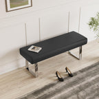 JIEXI 45.3" Indoor PU Leather Upholstered Footstool Bench with Metal Legs | Thick Cushion, Strong Silver Legs, Great for Entryway, Kitchen, Plant Stand, Bedroom Living Room Window