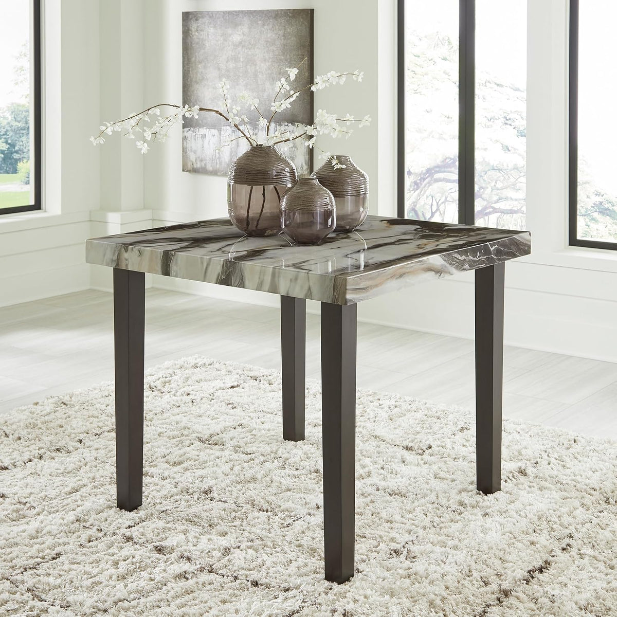 Signature Design by Ashley Jazmore Contemporary Counter Height Dining Table with Faux Marble Pattern, Dark Brown & Beige