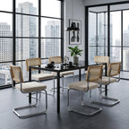Rattan Dining Chairs Set of 4, Mid-Century Modern Dining Room Chairs with Cane Back, Velvet Upholstered Seat & Chrome Cantilever Frame, Sillas de Comedor, Kitchen & Dining Room Chairs (Beige)