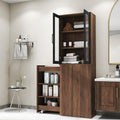 70.9" H Display Storage Cabinet , 4 Tier Multi-functional Pull-out Multi-tier Storage Shelf & 2 Glass Doors, Modern Wooden Kitchen Pantry Cabinet for Living Room or Kitchen and Dinning Room (Walnut)