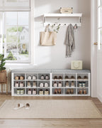 Hzuaneri Shoe Storage Bench with Cushion, Entryway Storage Bench with 18 Cubbies, 9.5" Widened Organizer Cabinet, Long Cubby Rack for Living Room, Bedroom, Entryway, White SB25703GY