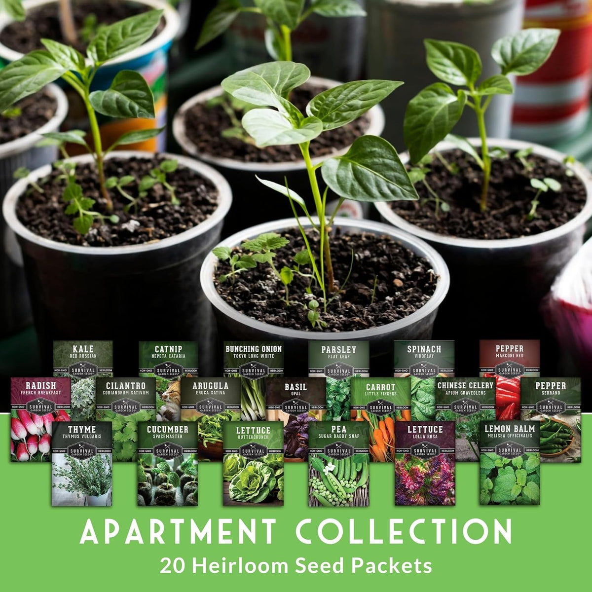 Indoor Garden Vegetables Hydroponic Apartment Garden - Non-GMO Heirloom Vegetable Varieties for Small-Space Patio Garden - Hydroponics-Friendly - Plant Indoors or Outdoors - Survival Garden Seeds