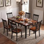 POWERSTONE Dining Chairs Set of 6, Rubberwood Kitchen Chairs, Black | Farmhouse Dining Chairs with W-Shaped Seat & Spindle High Back for Dining Room, Cafe, Canteen