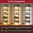 Tajsoon 5 Tier Ladder Bookshelf with Light, Wall Ladder Shelf Rustic Brown