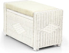 Bruno Handmade 32 Inch Rattan Wicker Chest Storage Trunk Organizer Ottoman W/Cushion White Color