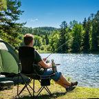 Romswi Lightweight 2Pcs Camping Chairs for Adults, Folding Lawn Chair with 4-Can Cooler Bag, Cup Holder,Collapsible Portable Outdoor Chair for Tailgating, Beach, Fishing,Black