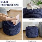 SHOUREN Stuffed Round Ottoman,Pouf Ottoman Foot Rest,20 X 15 in,Navy | Corduroy Cover,Memory Foam Filler,Pouf Storage Ottoman Footstool for Living Room,20 X 15 Floor Poufs for Couch,Footrest Only
