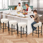 Murago Counter Height Bar Stools, Set of 2, 24" Modern Backless Bar Stools, Ideal for Kitchen Counter, Kitchen Island, Boucle Sherpa Padded Cover, with Round Soft Seat and Foot Rest, White