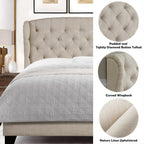 Rosevera Josie Wingback Bed/Tufted Headboard Adjustable Height Bed Frame/Fabric Upholstered Bed Frame/Wood Slat Support/Easy Assembly,Queen,Textile Beige