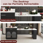 80-inch Expandable Kitchen Island with Dining Table, Marble-Grain Countertop with Power Outlet, Mobile Storage Cart with Cabinet & 2 Drawers, Kitchen Prep Table(Black, 80.7)