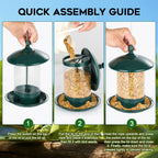 Gbekery Metal Bird Feeders for Outdoors Hanging, Weather Resistant Wild Bird Feeder with 360 Degree Feeding Tray, Green
