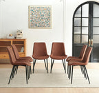 PU Leather Dining Chairs Set of 6, Modern Armless Dining Room Chairs, Comfy Upholstered Kitchen Chairs with Backrest, Black Metal Legs for Living Room, Dinning Room, Brown