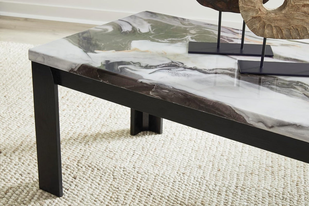 GTU Furniture Contemporary MDF Rectangular 3-Piece Coffee Table Set, Cocktail Table with 2 Matching End Tables, Dark Brown Finish for Living Room