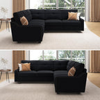 HONBAY Convertible Sectional Sofa L Shaped Couch,Velvet Black | Reversible Sectional Couch for Living Room for Small Apartment,Easy to transport and install