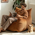 Giant Brown Bean Bag Chairs for Adults & Teens, Soft Corduroy Beanbag | 30 lbs Filler Foam| Armrests & Back Support| Vacuum-Compressed Lounge Chair| For Reading, Gaming, Bedroom, Living Room, Dorm