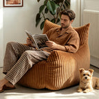 Giant Brown Bean Bag Chairs for Adults & Teens, Soft Corduroy Beanbag | 30 lbs Filler Foam| Armrests & Back Support| Vacuum-Compressed Lounge Chair| For Reading, Gaming, Bedroom, Living Room, Dorm