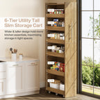 Tribesigns 72.83-Inch Tall Slim Storage Cart with Wheels, 6-Tier Narrow Rolling Utility Pantry Cart, Skinny Mobile Shelving Unit with Metal Handle for Kitchen, Laundry Room, Narrow Spaces, Brown